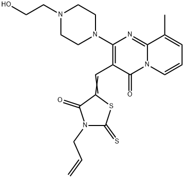 (5Z)-5-[[2-[4-(2-hydroxyethyl)piperazin-1-yl]-9-methyl-4-oxopyrido[1,2-a]pyrimidin-3-yl]methylidene]-3-prop-2-enyl-2-sulfanylidene-1,3-thiazolidin-4-one Struktur