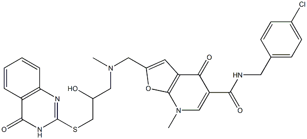 Furo[2,3-b]pyridine-5-carboxamide,  N-[(4-chlorophenyl)methyl]-2-[[[3-[(1,4-dihydro-4-oxo-2-quinazolinyl)thio]-2-hydroxypropyl]methylamino]methyl]-4,7- Struktur