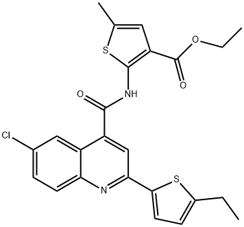 ethyl 2-(6-chloro-2-(5-ethylthiophen-2-yl)quinoline-4-carboxamido)-5-methylthiophene-3-carboxylate Struktur