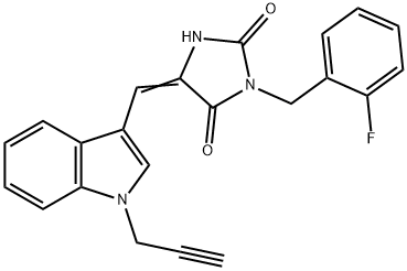 2,4-Imidazolidinedione,3-[(2-fluorophenyl)methyl]-5-[[1-(2-propynyl)-1H-indol-3-yl]methylene]-(9CI) Struktur