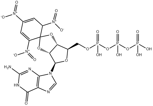 Guanosine 5'-(tetrahydrogen triphosphate), 2',3'-O-(2,4,6-trinitro-2,4-cyclohexadien-1-ylidene)- Struktur