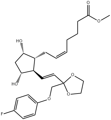 (Z)-7-[(1R)-3α,5α-Dihydroxy-2β-[(E)-2-[2-[(4-fluorophenoxy)methyl]-1,3-dioxolan-2-yl]ethenyl]cyclopentan-1α-yl]-5-heptenoic acid methyl ester Struktur