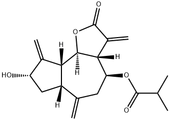 2-Methylpropionic acid [(3aR,6aβ,9aβ,9bα)-dodecahydro-8α-hydroxy-3,6,9-tris(methylene)-2-oxoazuleno[4,5-b]furan-4β-yl] ester Struktur