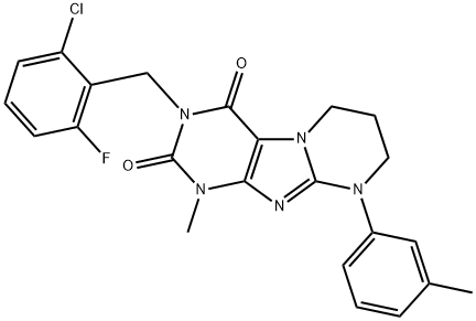 3-[(2-chloro-6-fluorophenyl)methyl]-1-methyl-9-(3-methylphenyl)-7,8-dihydro-6H-purino[7,8-a]pyrimidine-2,4-dione Struktur