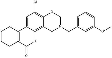 12-chloro-3-[(3-methoxyphenyl)methyl]-2,4,7,8,9,10-hexahydroisochromeno[3,4-f][1,3]benzoxazin-6-one Struktur