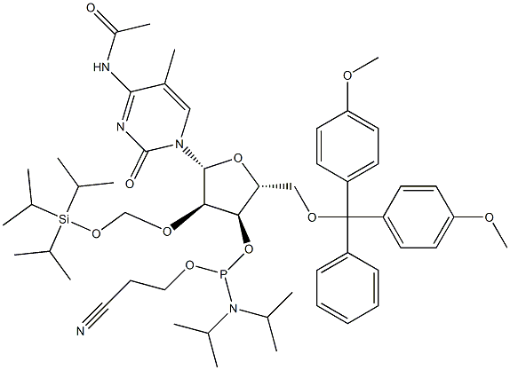 Cytidine, N-acetyl-5'-O-[bis(4-methoxyphenyl)phenylmethyl]-3'-O-[[bis(1-methylethyl)amino](2-cyanoethoxy)phosphino]-5-methyl-2'-O-[[[tris(1-methylethyl)silyl]oxy]methyl]- (9CI) Struktur