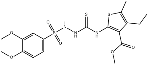 methyl 2-(2-((3,4-dimethoxyphenyl)sulfonyl)hydrazinecarbothioamido)-4-ethyl-5-methylthiophene-3-carboxylate Struktur