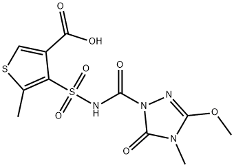 3-Thiophenecarboxylic acid, 4-[[[(4,5-dihydro-3-methoxy-4-methyl-5-oxo-1H-1,2,4-triazol-1-yl)carbonyl]amino]sulfonyl]-5-methyl- Struktur