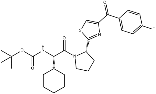 Carbamic acid, N-?[(1S)?-?1-?cyclohexyl-?2-?[(2S)?-?2-?[4-?(4-?fluorobenzoyl)?-?2-?thiazolyl]?-?1-?pyrrolidinyl]?-?2-?oxoethyl]?-?, 1,?1-?dimethylethyl ester Struktur