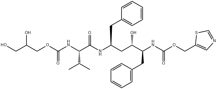 2,3-Dihydroxypropyl (3S,6S,8S,9S)-8-hydroxy-3-(1-methylethyl)-4,11-dioxo-6,9-bis(phenylmethyl)-13-(5-thiazolyl)-12-oxa-2,5,10-triazatridecanoate Struktur