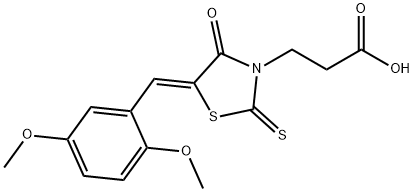 3-[(5Z)-5-[(2,5-dimethoxyphenyl)methylidene]-4-oxo-2-sulfanylidene-1,3-thiazolidin-3-yl]propanoic acid Struktur