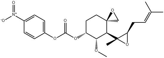 Carbonic acid, (3R,4S,5S,6R)-5-methoxy-4-[(2R,3R)-2-methyl-3-(3-methyl-2-buten-1-yl)-2-oxiranyl]-1-oxaspiro[2.5]oct-6-yl 4-nitrophenyl ester Struktur