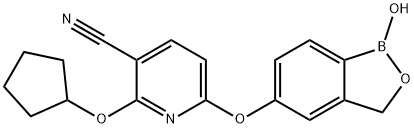 2-(Cyclopentyloxy)-6-[(1,3-dihydro-1-hydroxy-2,1-benzoxaborol-5-yl)oxy]-3-pyridinecarbonitrile Struktur