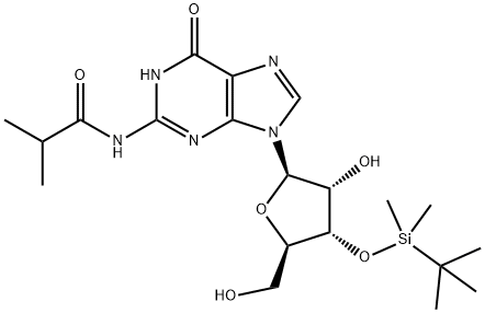 Guanosine, 3'-O-[(1,1-dimethylethyl)dimethylsilyl]-N-(2-methyl-1-oxopropyl)- Struktur