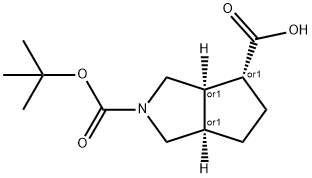 Racemic-(3aS,4S,6aS)-2-(tert-butoxycarbonyl)octahydrocyclopenta[c]pyrrole-4-carboxylic acid Struktur