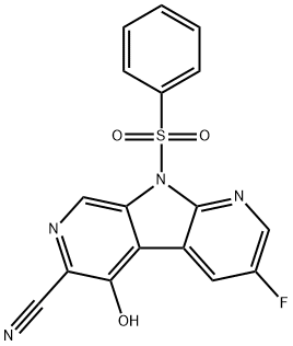 9H-Pyrrolo[2,3-b:5,4-c']dipyridine-6-carbonitrile, 3-fluoro-5-hydroxy-9-(phenylsulfonyl)- Struktur