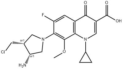 3-Quinolinecarboxylic acid, 7-[(3R,4R)-3-aMino-4-(chloroMethyl)-1-pyrrolidinyl]-1-cyclopropyl-6-fluoro-1,4-dihydro-8-Methoxy-4-oxo-, rel- Struktur