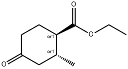 Cyclohexanecarboxylic acid, 2-methyl-4-oxo-, ethyl ester, (1R,2R)-rel- Struktur