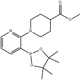 4-Piperidinecarboxylic acid, 1-[3-(4,4,5,5-tetramethyl-1,3,2-dioxaborolan-2-yl)-2-pyridinyl]-, methyl ester Struktur