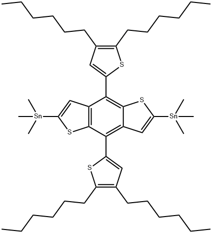 (4,8-bis(4,5-dihexylthiophen-2-yl)benzo[1,2-b:4,5-b']dithiophene-2,6-diyl)bis(trimethylstannane) Struktur