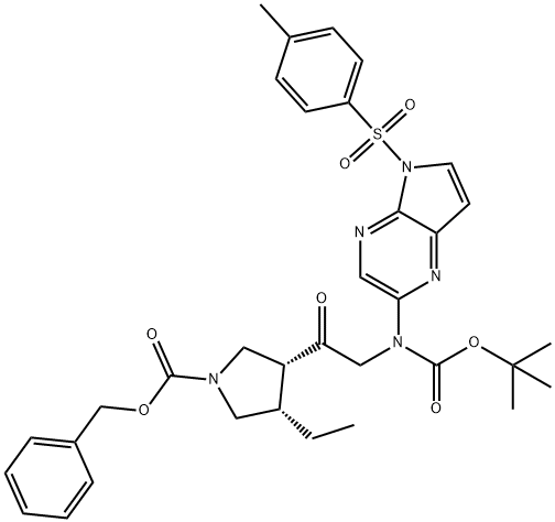 Phenylmethyl (3R,4S)-3-[2-[[(1,1-dimethylethoxy)carbonyl][5-[(4-methylphenyl)sulfonyl]-5H-pyrrolo[2,3-b]pyrazin-2-yl]amino]acetyl]-4-ethyl-1-pyrrolidinecarboxylate 