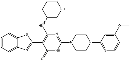 5-(2-Benzothiazolyl)-2-[4-(4-methoxy-2-pyridinyl)-1-piperazinyl]-6-[(3R)-3-piperidinylamino]-4(3H)-pyrimidinone Struktur