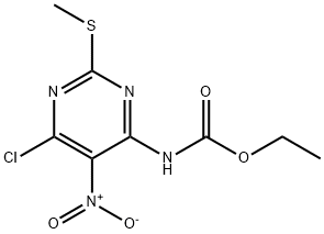 Carbamic acid, N-[6-chloro-2-(methylthio)-5-nitro-4-pyrimidinyl]-, ethyl ester Struktur