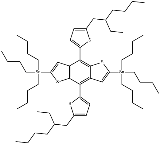 Stannane, 1,1'-[4,8-bis[5-(2-ethylhexyl)-2-thienyl]benzo[1,2-b:4,5-b']dithiophene-2,6-diyl]bis[1,1,1-tributyl- Struktur