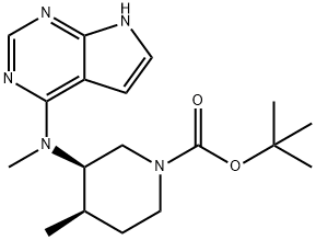 1-Piperidinecarboxylic acid, 4-methyl-3-(methyl-7H-pyrrolo[2,3-d]pyrimidin-4-ylamino)-, 1,1-dimethylethyl ester, (3R,4R)- Struktur