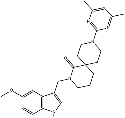 2,9-Diazaspiro[5.5]undecan-1-one, 9-(4,6-dimethyl-2-pyrimidinyl)-2-[(5-methoxy-1H-indol-3-yl)methyl]- Struktur