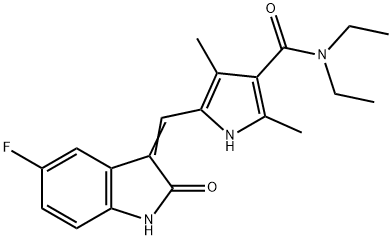 1H-Pyrrole-3-carboxamide, N,N-diethyl-5-[(5-fluoro-1,2-dihydro-2-oxo-3H-indol-3-ylidene)methyl]-2,4-dimethyl- Struktur