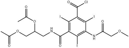 rac-3-(2,3-Diacetoxypropylcarbamoyl)-2,4,6-triiodo-5-methoxyacetylaminobenzoyl chloride Struktur