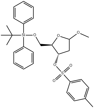 Methyl 5-O-tert-butyldiphenylsilyl-2-deoxy-3-O-(4-Methylbenzenesulfonyl)-D-erythro-pentofuranoside Struktur