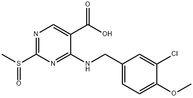 5-Pyrimidinecarboxylic acid, 4-[[(3-chloro-4-methoxyphenyl)methyl]amino]-2-(methylsulfinyl)- Struktur