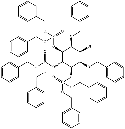 D-myo-Inositol, 2,6-bis-O-(phenylmethyl)-, 3,4,5-trisbis(phenylmethyl) phosphate Struktur