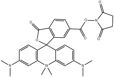 Spiro[isobenzofuran-1(3H),10'(9'H)-[9]silaanthracene]-6-carboxylic acid, 2',7'-bis(dimethylamino)-9',9'-dimethyl-3-oxo-, 2,5-dioxo-1-pyrrolidinyl ester Struktur