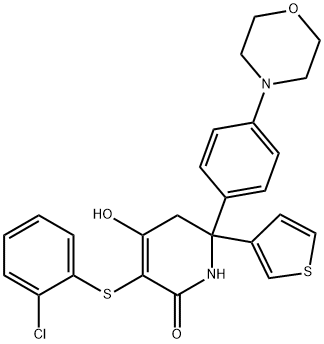 2(1H)-Pyridinone, 3-[(2-chlorophenyl)thio]-5,6-dihydro-4-hydroxy-6-[4-(4-morpholinyl)phenyl]-6-(3-thienyl)- Struktur