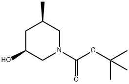 1-Piperidinecarboxylic acid, 3-hydroxy-5-methyl-, 1,1-dimethylethyl ester, (3S,5R)- Struktur