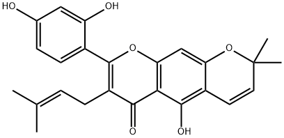 2-(2,4-Dihydroxyphenyl)-3-(3-methyl-2-butenyl)-5-hydroxy-8,8-dimethyl-4H,8H-benzo[1,2-b:5,4-b']dipyran-4-one Struktur