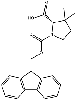 1,2-Pyrrolidinedicarboxylic acid, 3,3-dimethyl-, 1-(9H-fluoren-9-ylmethyl) ester, (2S)- Struktur