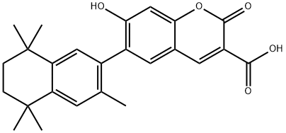 2H-1-Benzopyran-3-carboxylic acid, 7-hydroxy-2-oxo-6-(5,6,7,8-tetrahydro-3,5,5,8,8-pentamethyl-2-naphthalenyl)- Struktur