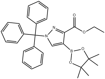 1H-Pyrazole-3-carboxylic acid, 4-(4,4,5,5-tetramethyl-1,3,2-dioxaborolan-2-yl)-1-(triphenylmethyl)-, ethyl ester Struktur