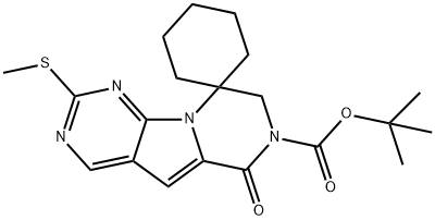 Spiro[cyclohexane-1,9'(6'H)-pyrazino[1',2':1,5]pyrrolo[2,3-d]pyrimidine]-7'(8'H)-carboxylic acid, 2'-(methylthio)-6'-oxo-, 1,1-dimethylethyl ester Struktur