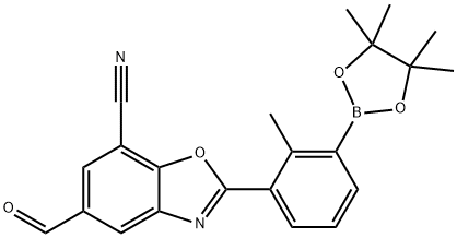 7-Benzoxazolecarbonitrile, 5-formyl-2-[2-methyl-3-(4,4,5,5-tetramethyl-1,3,2-dioxaborolan-2-yl)phenyl]- Struktur