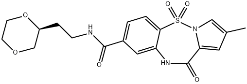 Pyrrolo[1,2-b][1,2,5]benzothiadiazepine-8-carboxamide, N-[2-(2S)-1,4-dioxan-2-ylethyl]-10,11-dihydro-2-methyl-11-oxo-, 5,5-dioxide Struktur