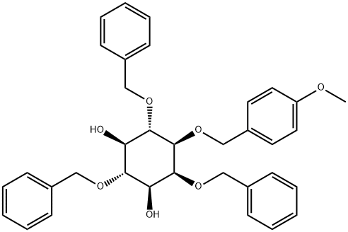 D-myo-Inositol, 1-O-(4-methoxyphenyl)methyl-2,4,6-tris-O-(phenylmethyl)- Struktur