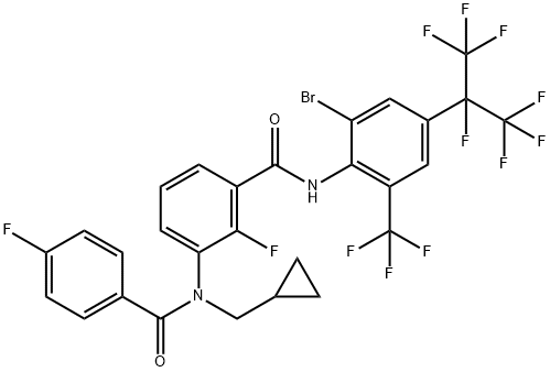 Benzamide, N-[3-[[[2-bromo-4-[1,2,2,2-tetrafluoro-1-(trifluoromethyl)ethyl]-6-(trifluoromethyl)phenyl]amino]carbonyl]-2-fluorophenyl]-N-(cyclopropylmethyl)-4-fluoro- Struktur