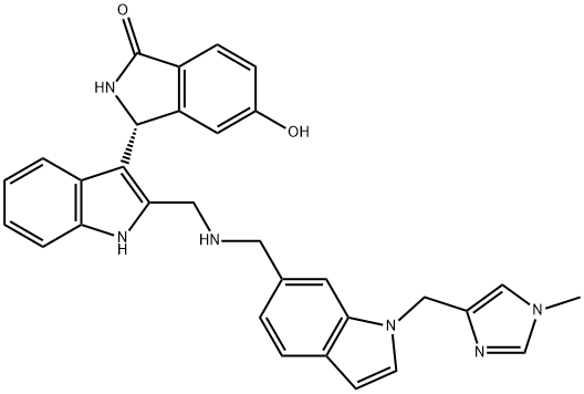 1H-Isoindol-1-one, 2,3-dihydro-5-hydroxy-3-[2-[[[[1-[(1-methyl-1H-imidazol-4-yl)methyl]-1H-indol-6-yl]methyl]amino]methyl]-1H-indol-3-yl]-, (3R)- Struktur