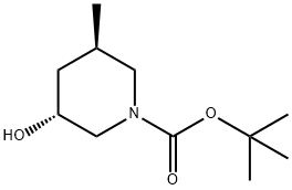 1-Piperidinecarboxylic acid, 3-hydroxy-5-methyl-, 1,1-dimethylethyl ester, (3R,5R)- Struktur