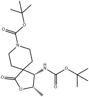 2-Oxa-8-azaspiro[4.5]decane-8-carboxylic acid, 4-[[(1,1-dimethylethoxy)carbonyl]amino]-3-methyl-1-oxo-, 1,1-dimethylethyl ester, (3S,4S)- Struktur